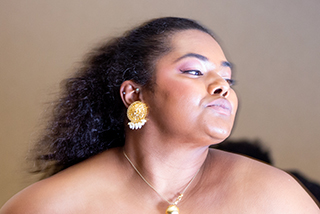 A womans face in three quarter profile